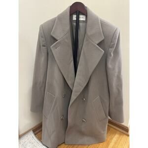 Vintage Jones New York Womens Trench Coat Size L 100% Wool Long Tan 90s